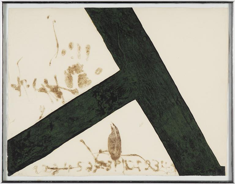 Antoni Tàpies, färgetsning, signerad HC. Utgiven 1972.