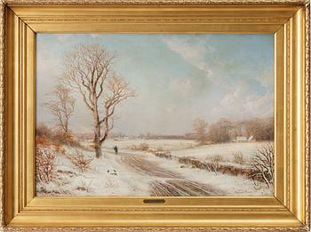 Frits Nordahl Grove, Winter landscape with a wandering figure.