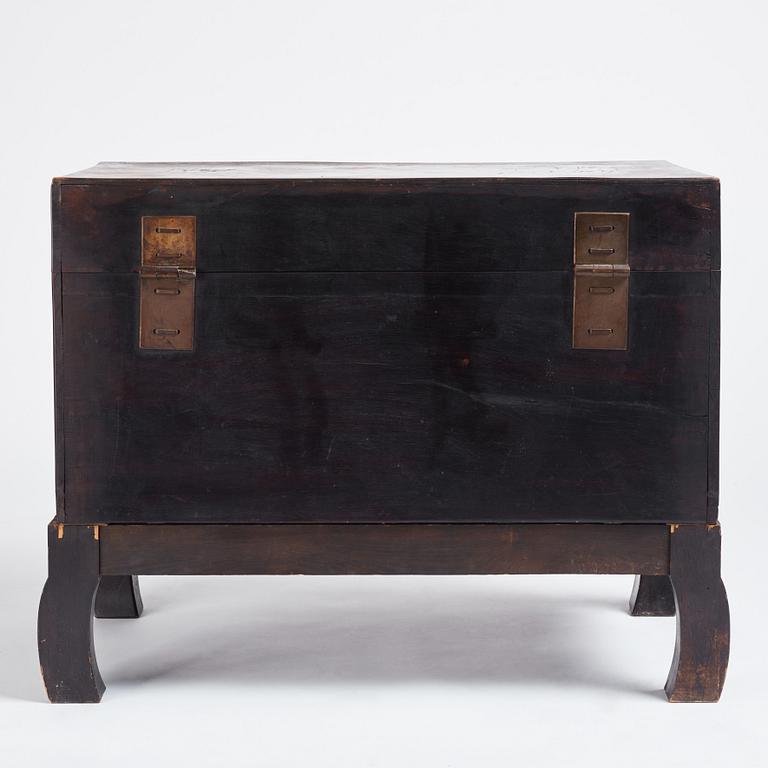 A massive 'five clawed dragon' hardwood storage chest, Qing dynasty, 19th century.