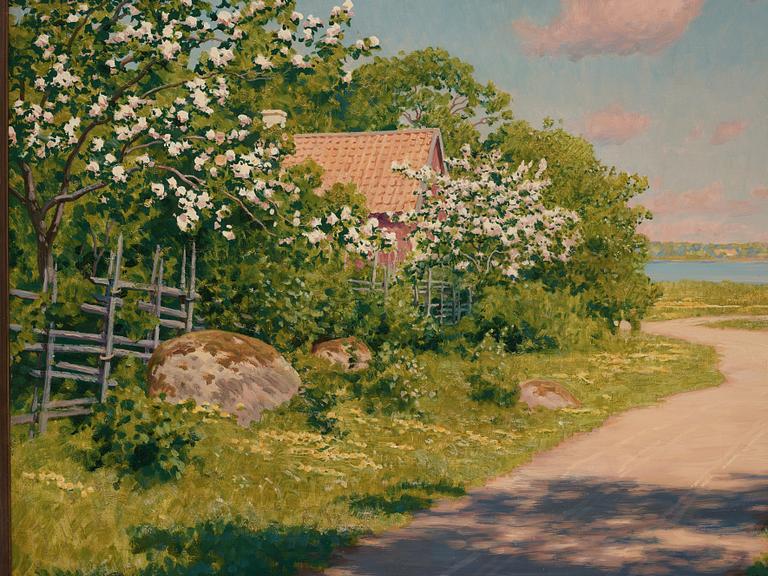 Johan Krouthén, Summer landscape with fruit trees in bloom.