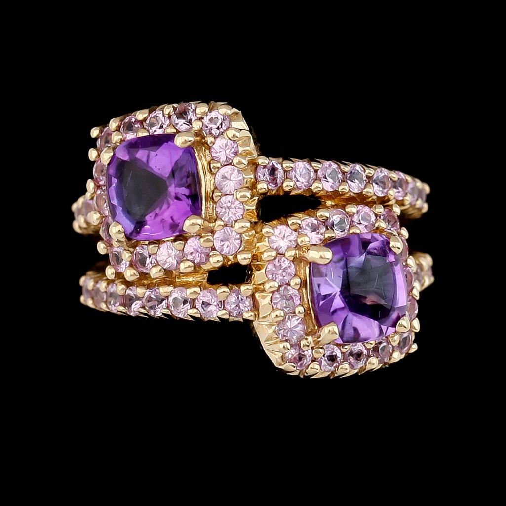 RING, 14K guld med ametister och rosa safirer.
