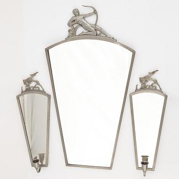 Spegel, samt spegellampetter, ett par, 1920/30-tal.