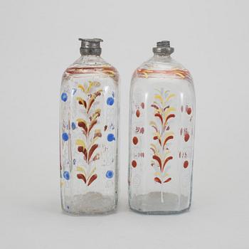 FLASKOR, glas, 2 st, Tyskland 1700-tal.