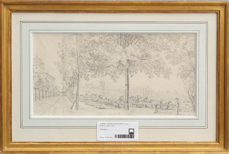 OKÄND KONSTNÄR, ett par. Blyerts, Italien 1820.