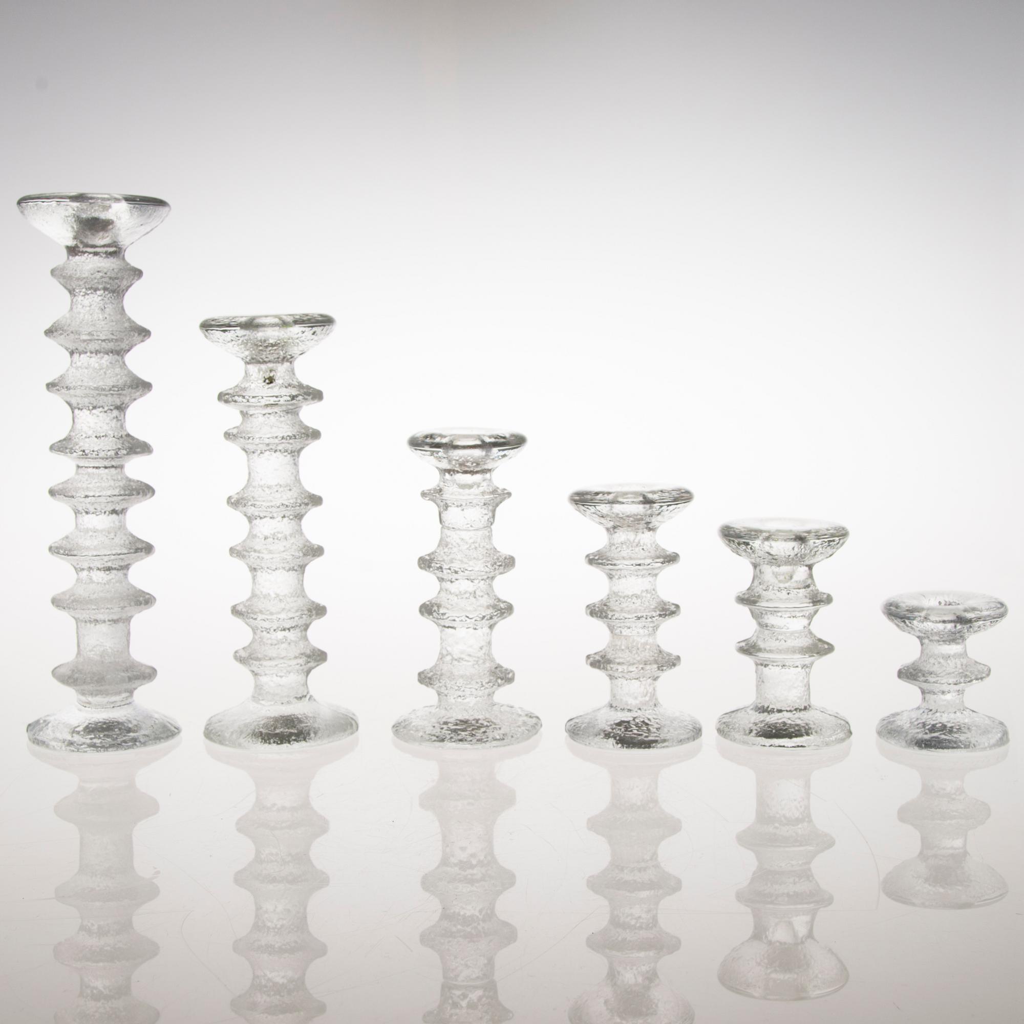 TIMO SARPANEVA, LJUSSTAKAR, 6 st, glas, "Festivo", signerade TS, Iittala.