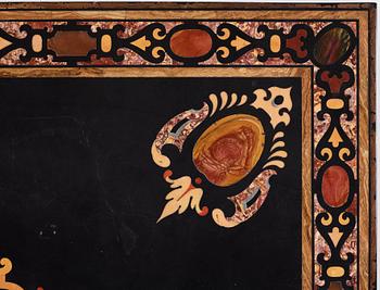 A pietre dure top, Italy, circa 1900, probably Rome or Naples. The stand in Louis XIV-style.