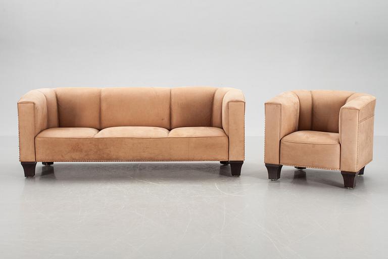 SOFFA samt FÅTÖLJ. "Palais Stoclet", design av Josef Hoffmann för Wittmann, Österrike.