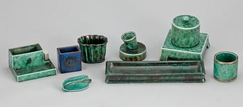 SKRIVBORDSSET, 7 delar, stengods, bl a "Argenta, Wilhelm Kåge, Gustavsberg.