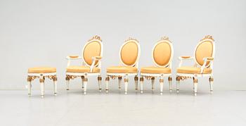 SALONGSGRUPP, 6 delar, Louis XVI stil, sent 1800-tal.