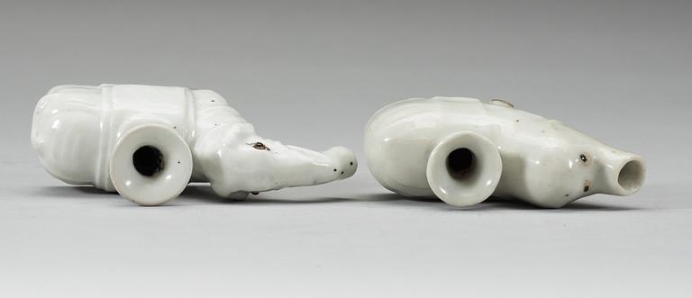 Two blanc de chine Elephant water pots, Qing dynasty.