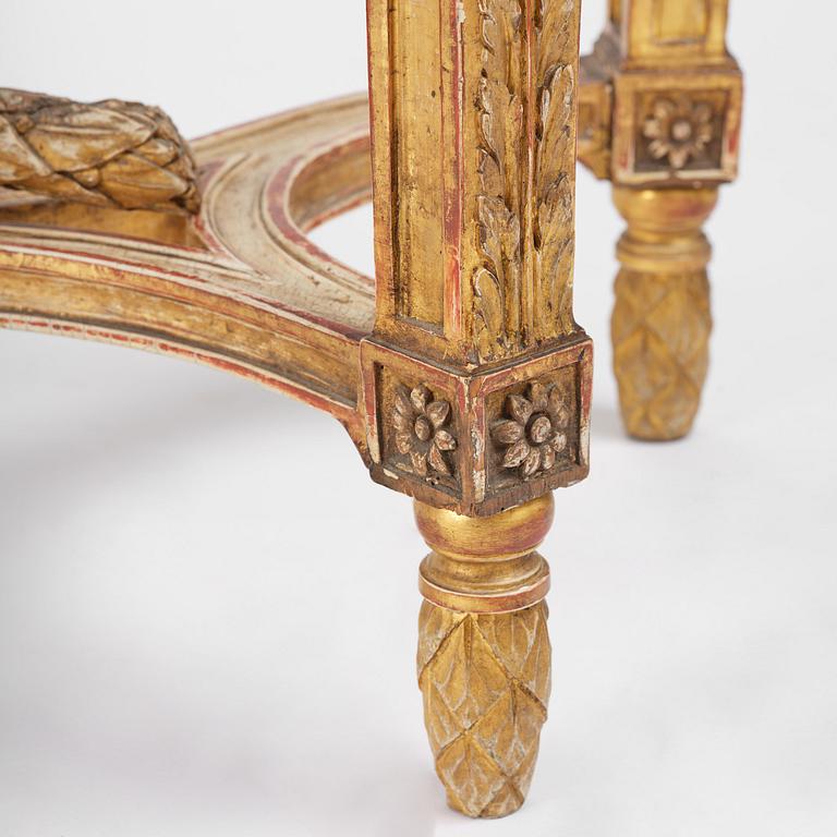A Gustavian carved giltwood and marble console table, Stockholm, late 18th century.