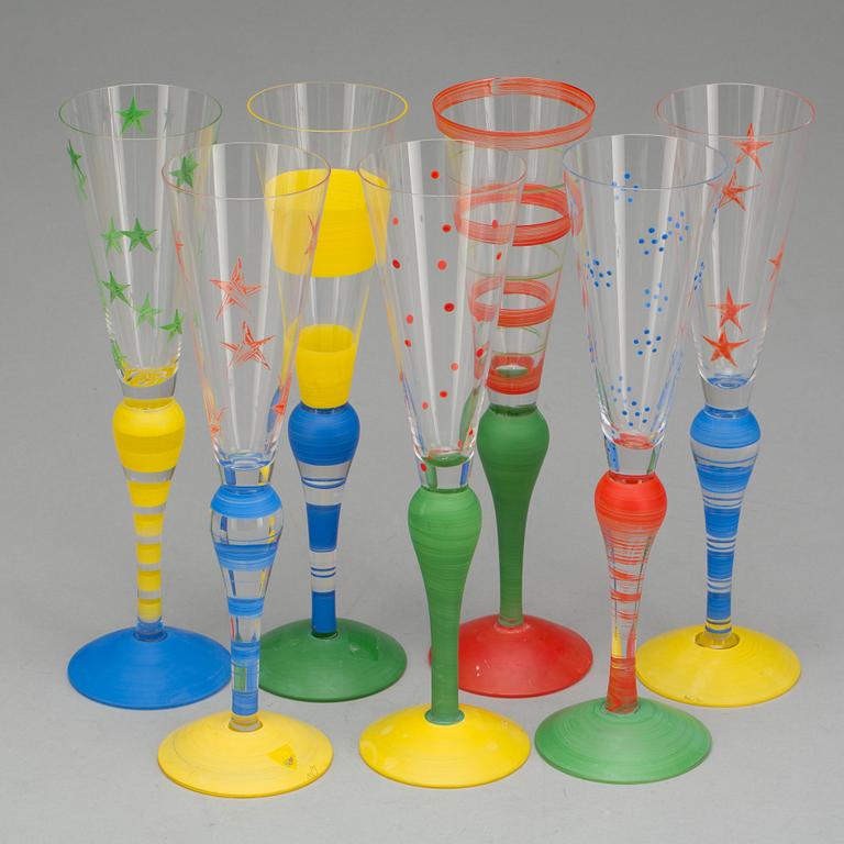 CHAMPAGNEGLAS, 7 st, "Clown", Anne Nilsson, Orrefors.