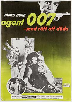 FILMAFFISCH, offset, James Bond "Agent 007 med rätt att döda", United Artists, Tryckeri AB Småland, Jönköping, 1962.