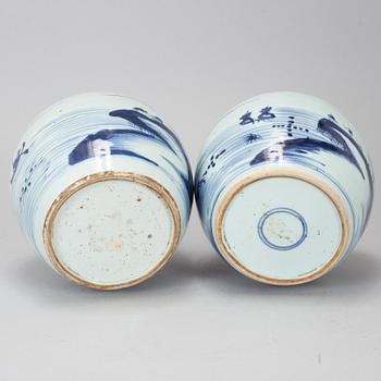 Two blue and white jars, Qing dynasty, 19th century.
