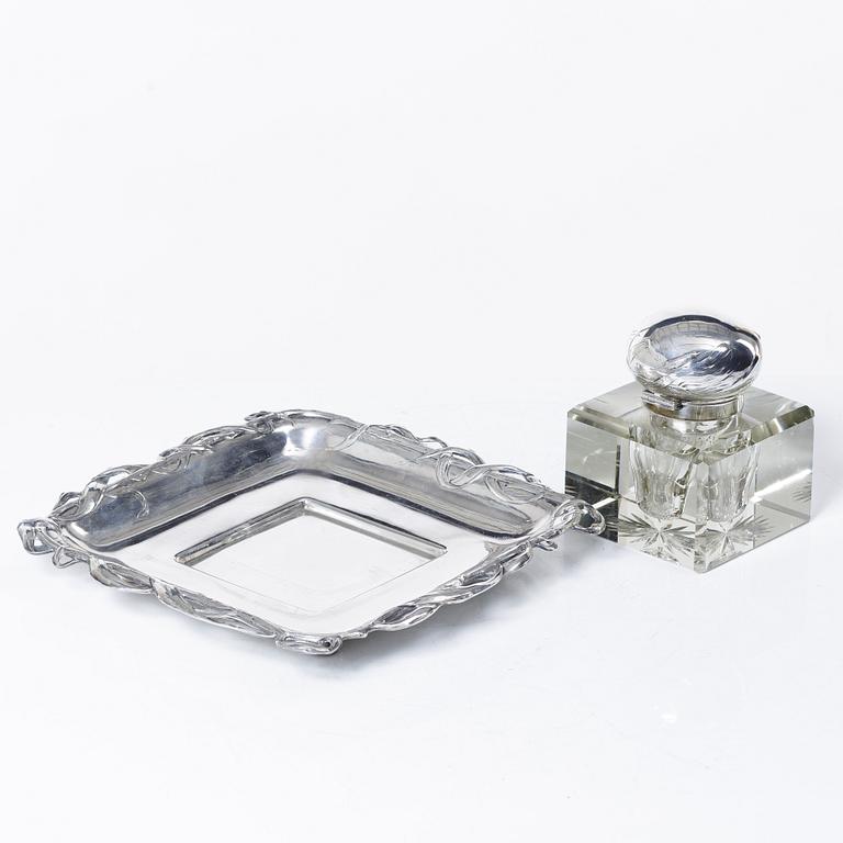 K Anderson, inkstand, silver and glass, Stockholm, 1900-1902,