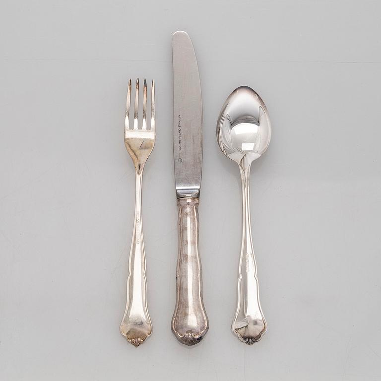An 56-piece set of 'Chippendale' silver cutlery, Finnish hallmarks.