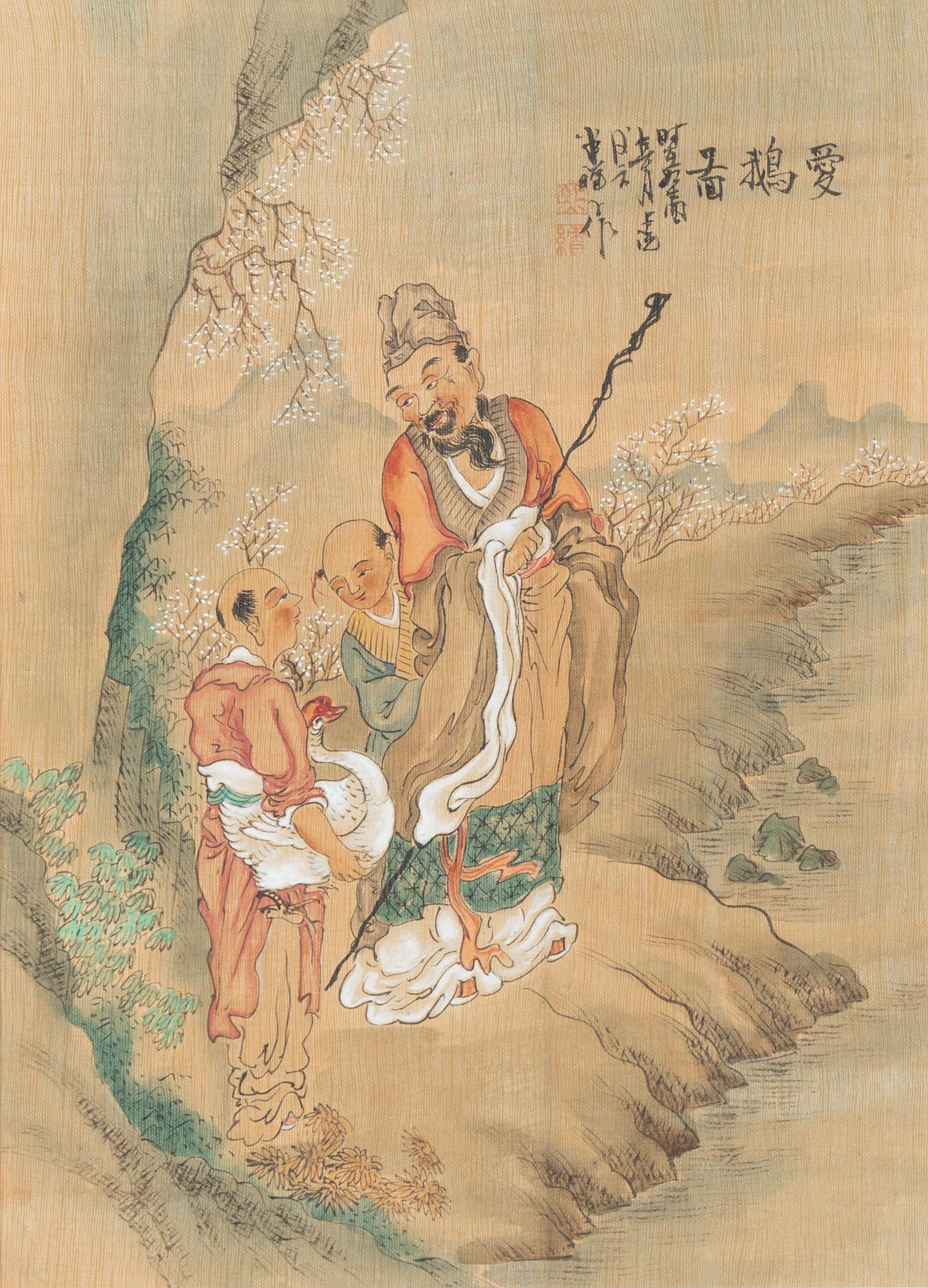 Unidentified artist, five Chinese paintings, watercolour on paper, 20th century.