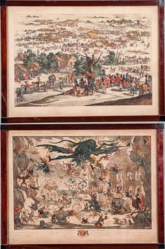 JACQUES CALLOT, efter, kopparstick, 2 st, handkolorerade, 1800-tal.