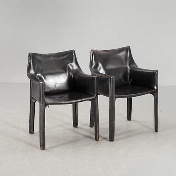 KARMSTOLAR, ett par, "CAB", Mario Bellini, Cassina, märkta.