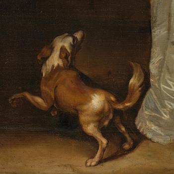Adriaen Hanneman, Half-length portrait of a woman with a dog (Portret van een dame).