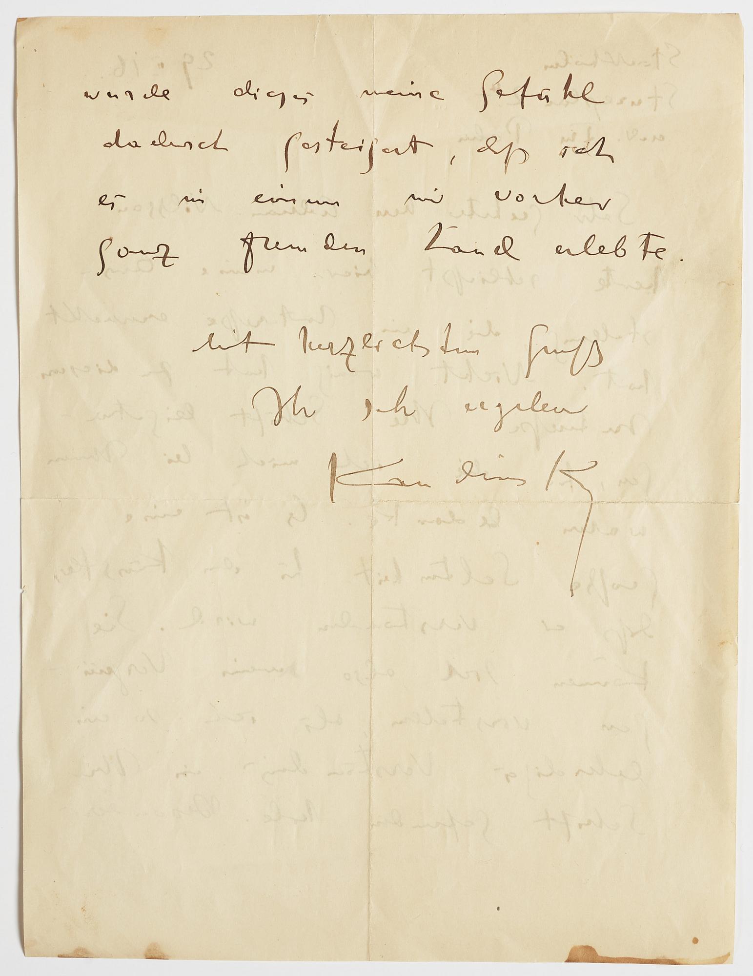 LETTER, from Wassily Kandinsky in Stockholm to GAN (Gösta Adrian-Nilsson) in Lund, dated 29 II (19)16 Envelope enclosed.