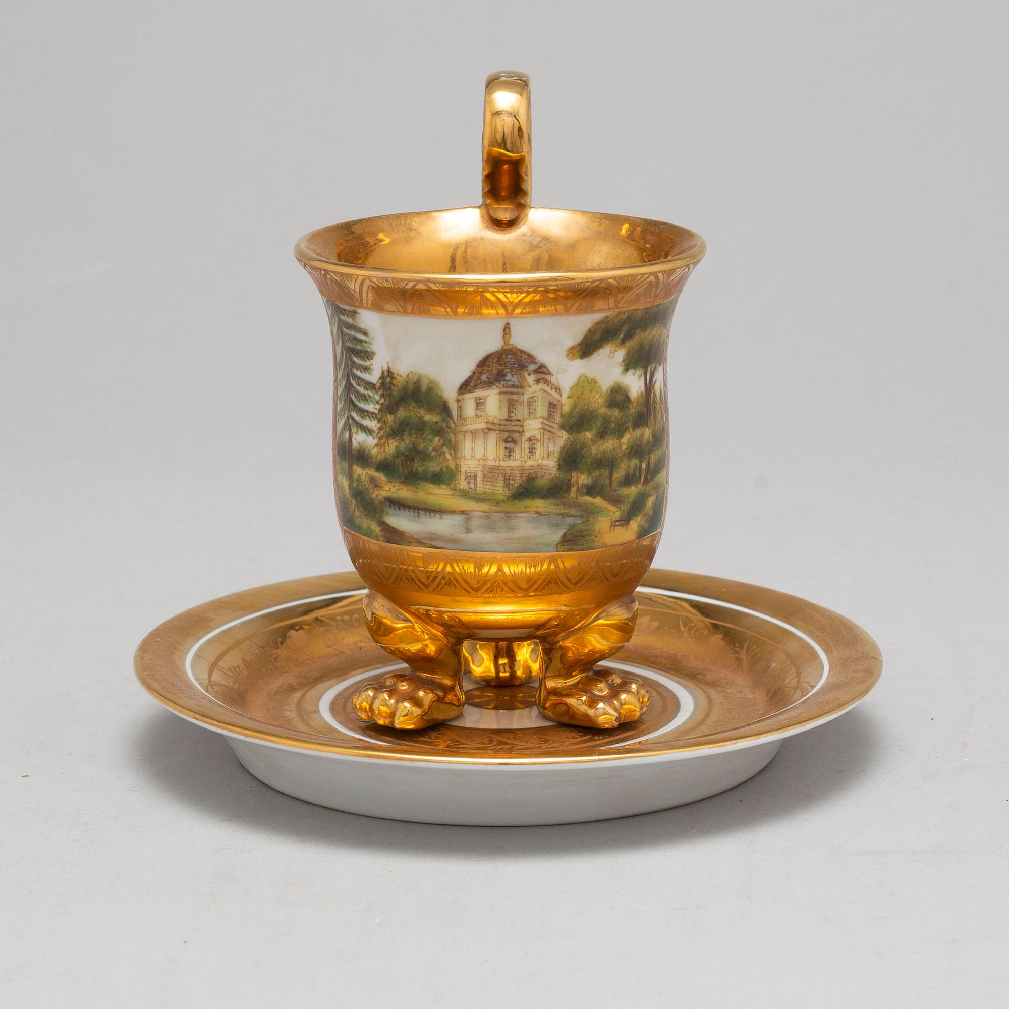 A KPM porcelain cup with saucer from the first half of the 19th century, Königliche Porzellan-Manufaktur, Berlin.