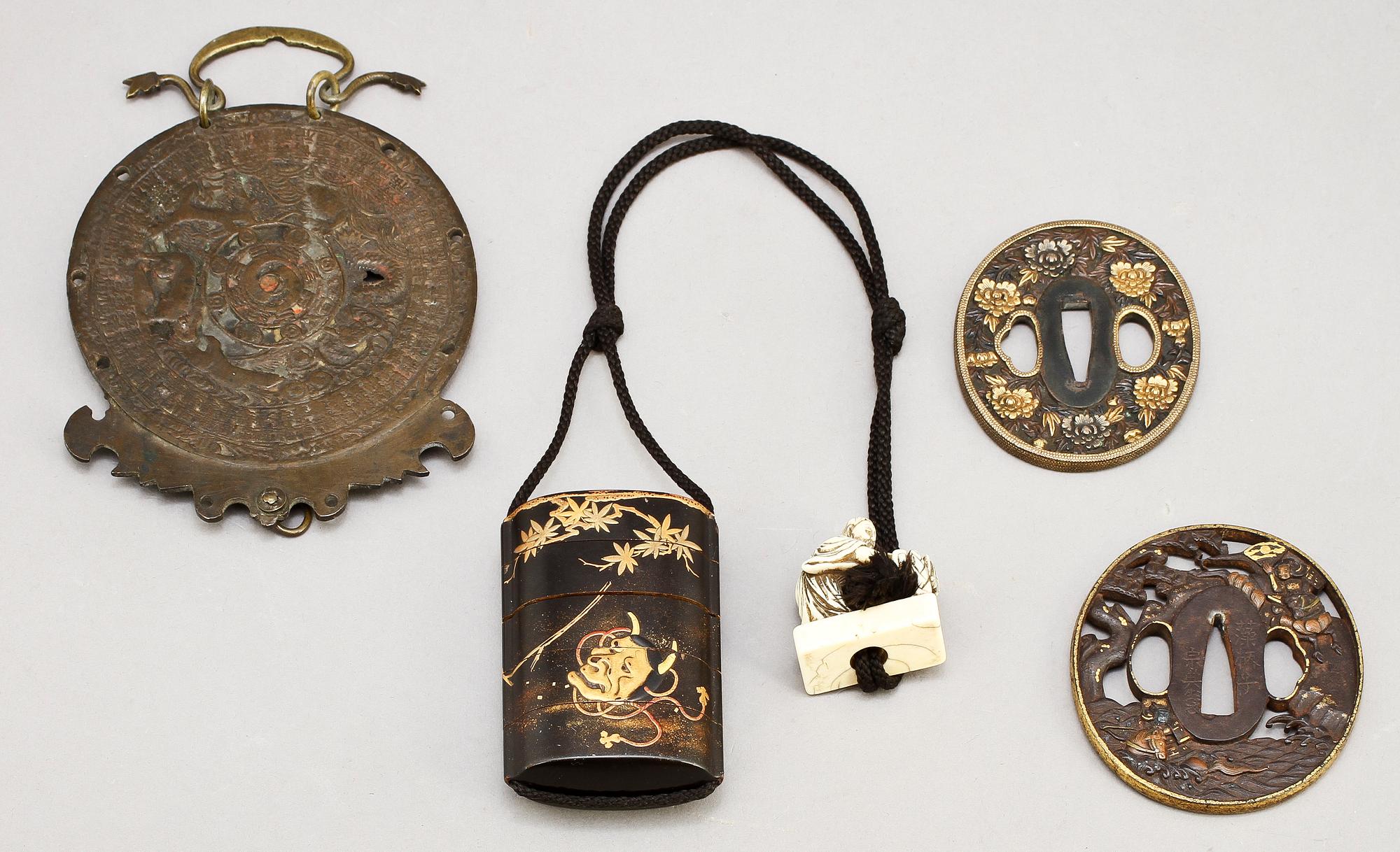 PARTI ORIENTALISKT, 4 delar, ben och metall, 1800/1900-tal.