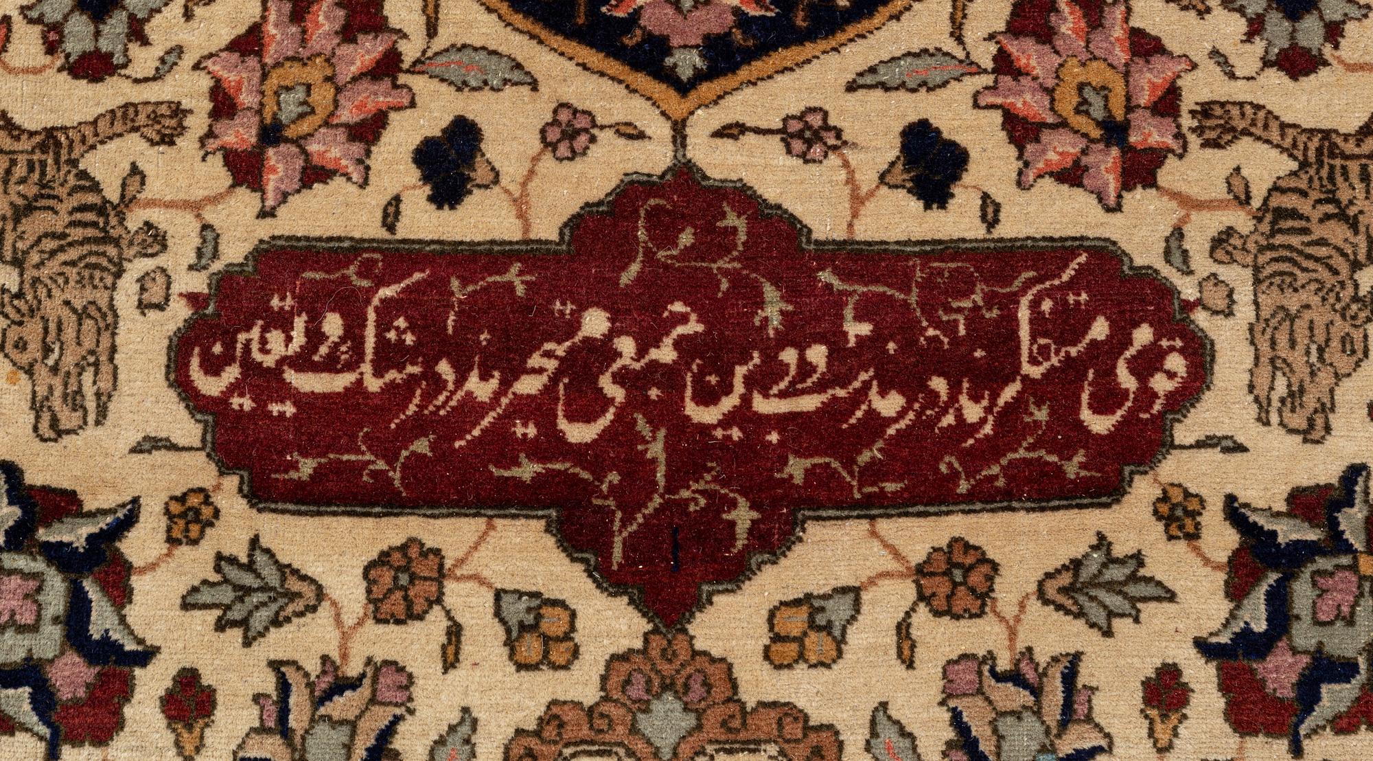 An antique Benlian Tabriz carpet, signed Jabarzade, ca 466 x 323 cm.