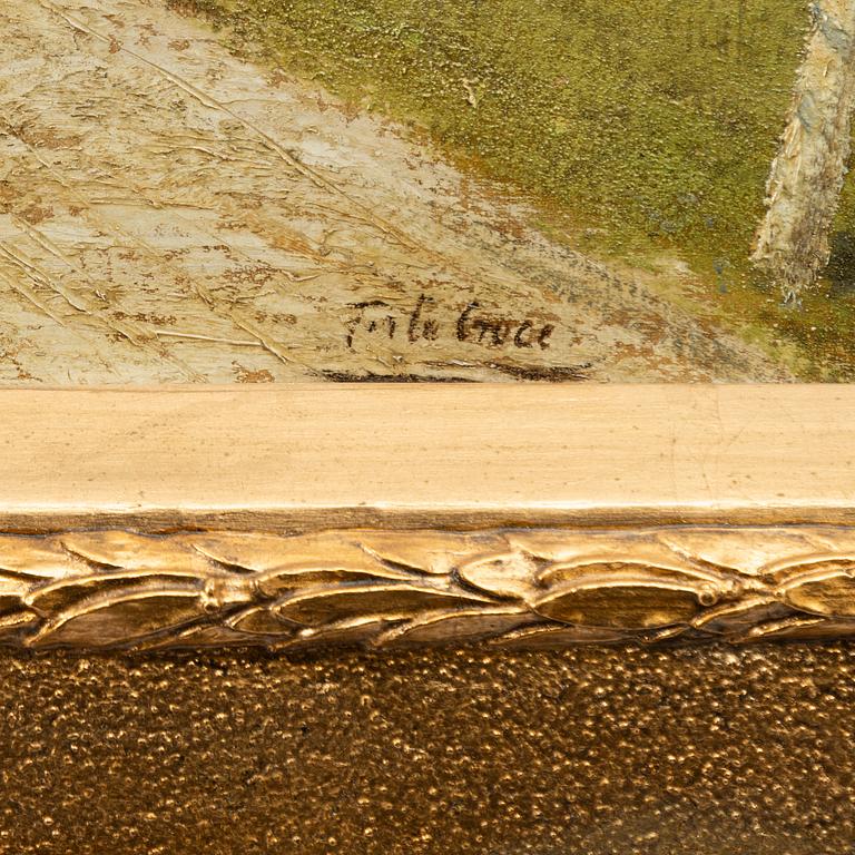 Unknown artist, 19th century, Country road with figures and poplars.