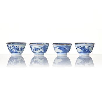 A matched set of eight blue and white cups and stands, Qing dynasty, Kangxi (1662-1722).