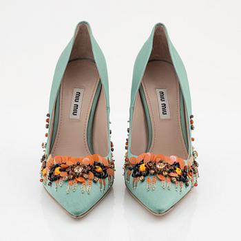 Miu Miu, a pair of embellished satin pumps, size 37.