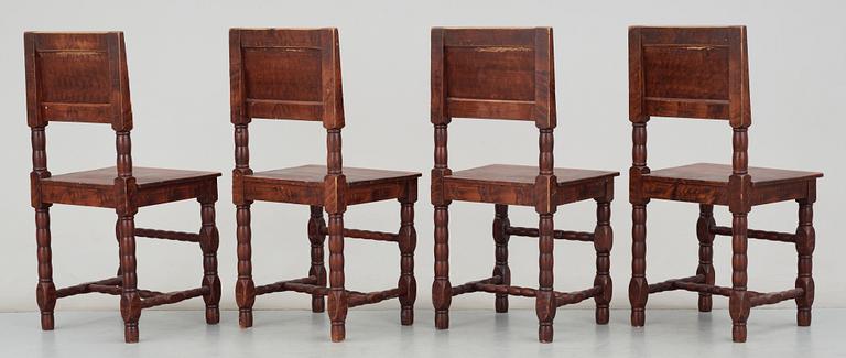 MATBORD SAMT STOLAR, 5 delar, allmogestil, omkring 1900.