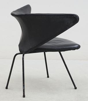 A Folke Jansson black lacquered steel, leather and artificial leather chair, 'Myggan', 1956.