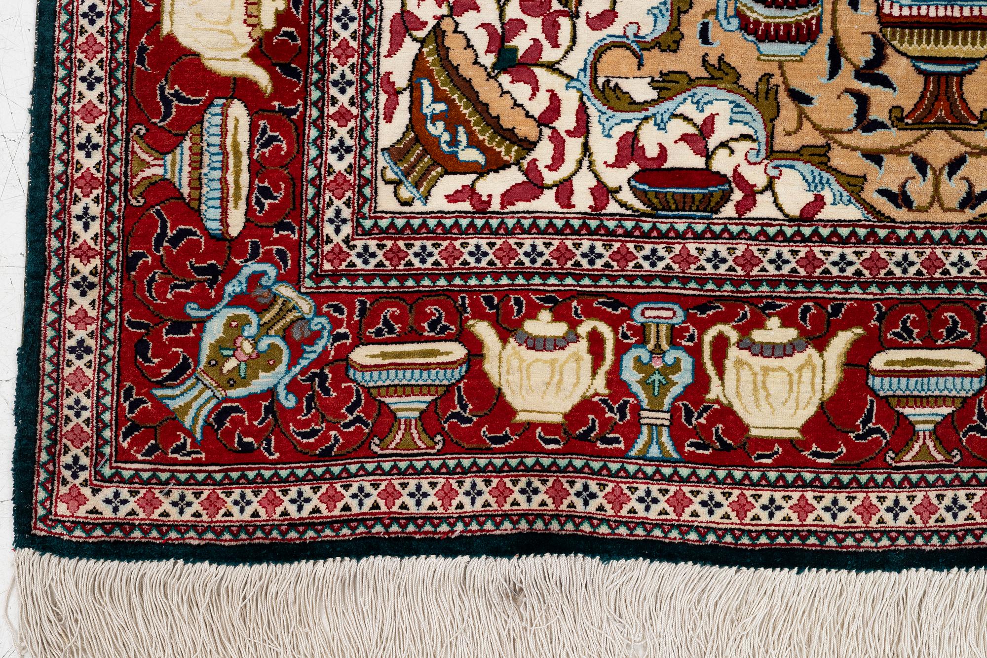 Rug, silk, figural, approx. 151 x 100 cm.
