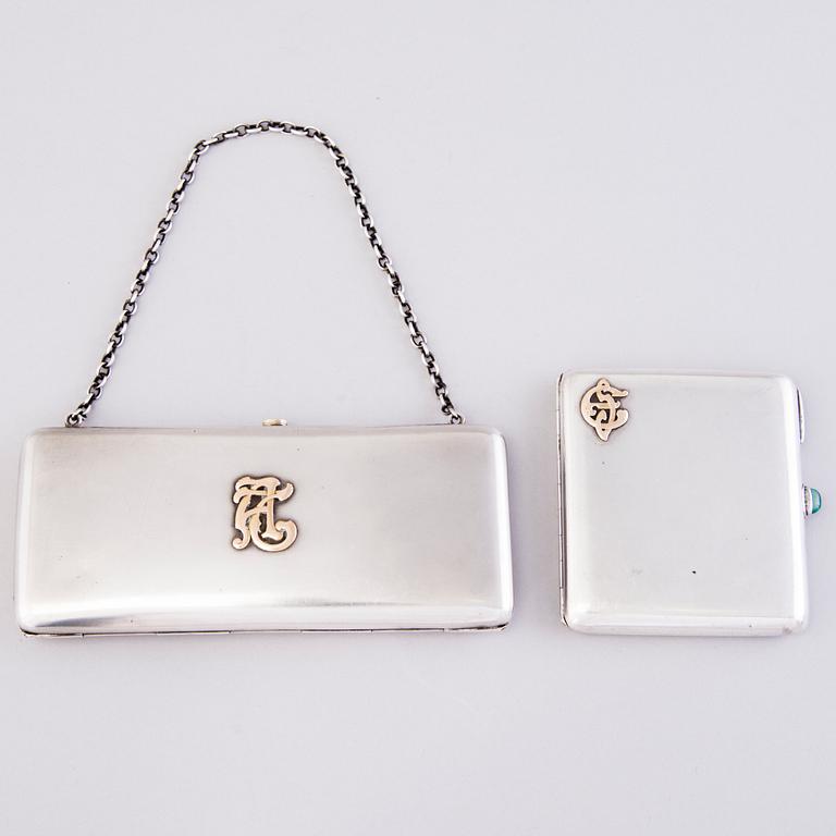 EVENING BAG and CIGARETTE CASE, silver, A. Feltmarsch, Hanko, 1921 and Suomen Kultaseppä Oy, Turku, 1918.