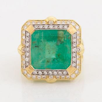 Emerald and brilliant-cut diamond ring.