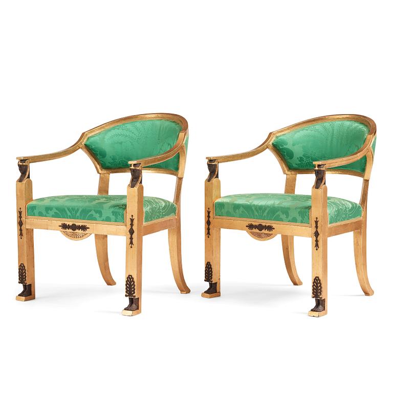 A pair of late Gustavian armchairs, Stockholm, around 1800.