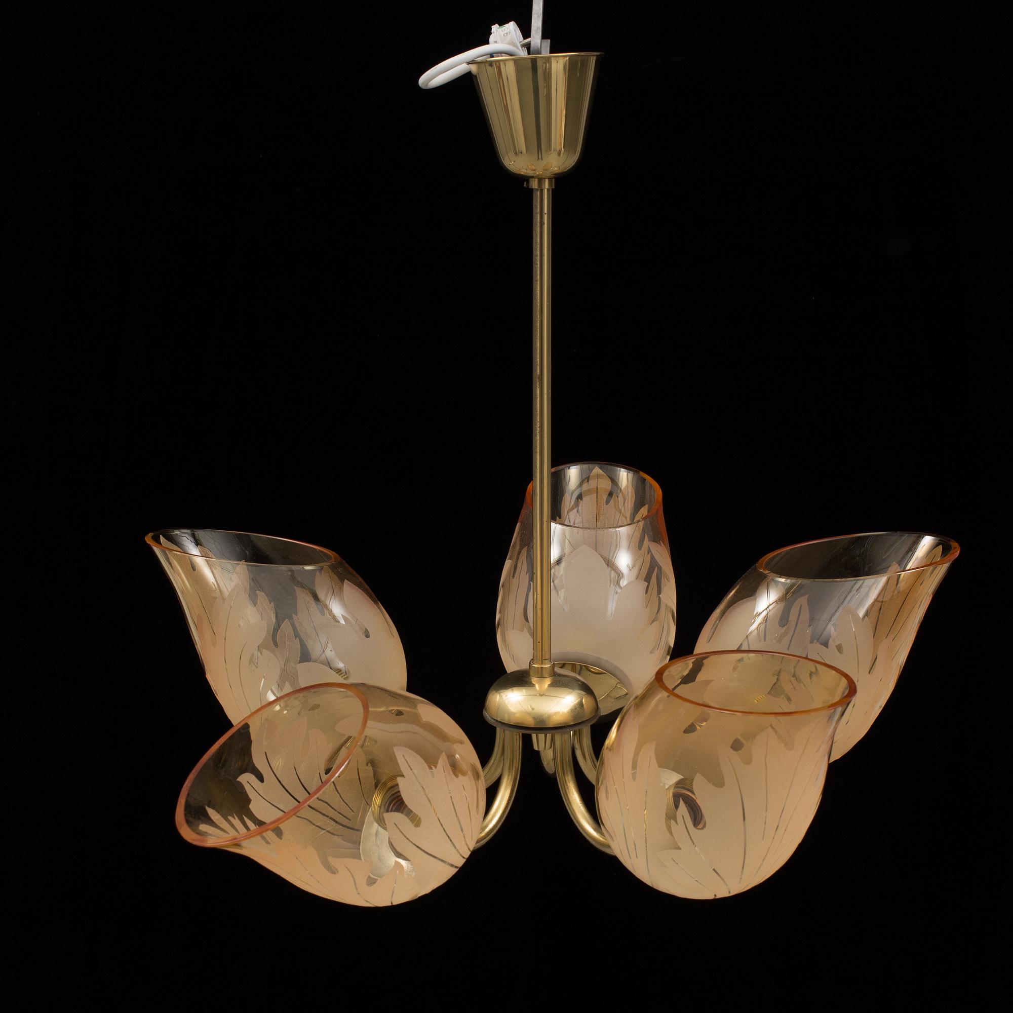 TAKLAMPA, Bodén för Glössner & Co, signerad, 1940-/50-tal.