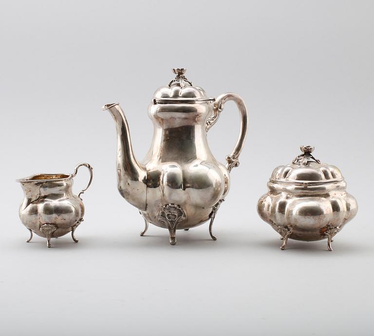 KAFFESERVIS, 3 delar, silver, 1942. Total vikt ca 1094 g.