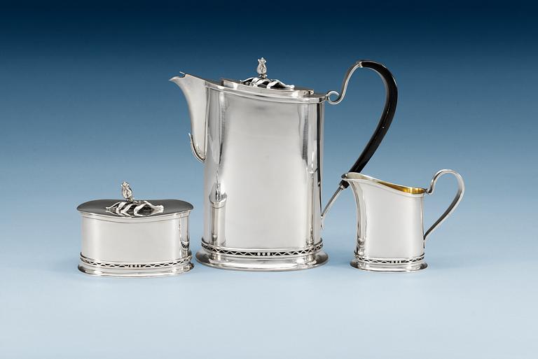 A K Anderson three pieces of silver coffee set, Stockholm 1943.