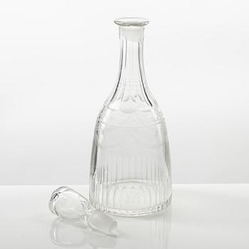 Spetsglas, 6 st, samt karaff, möjligen Strömbäcks eller Reijmyre, sengustavianska, tidigt 1800-tal.