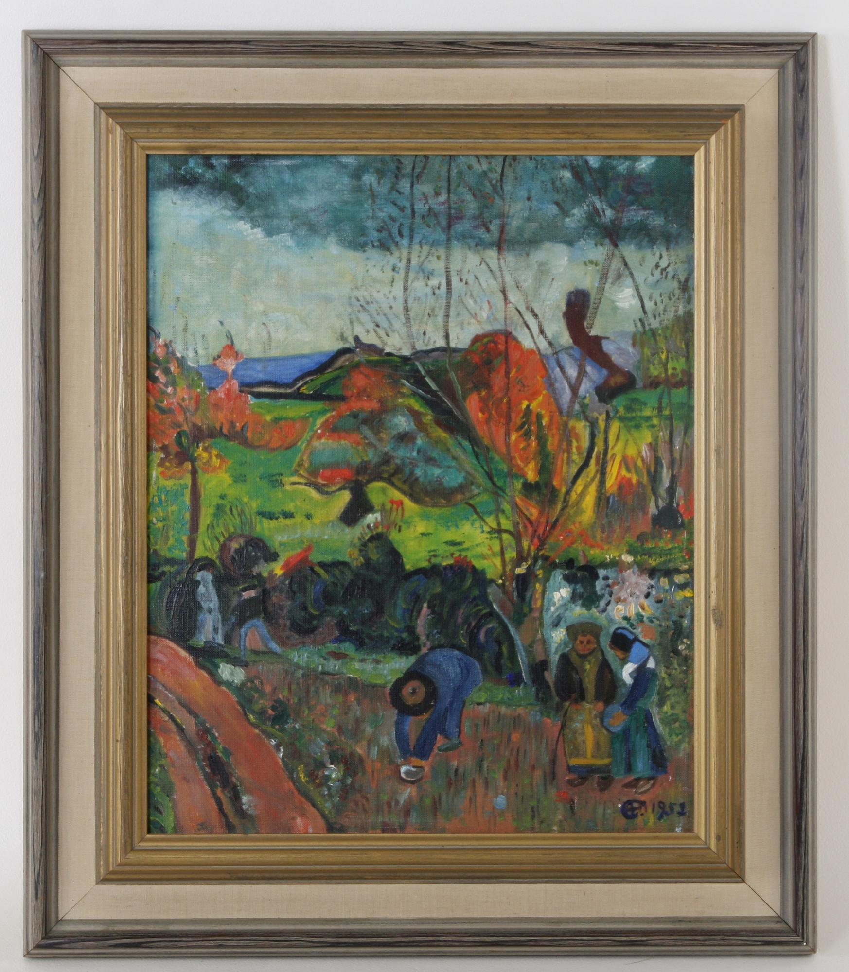 PARTI KONST, 3 delar, oljor, okända konstnärer.