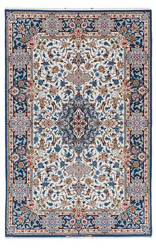 299. Matta, old Isfahan, part silk, signerad, ca 233 x 148 cm.