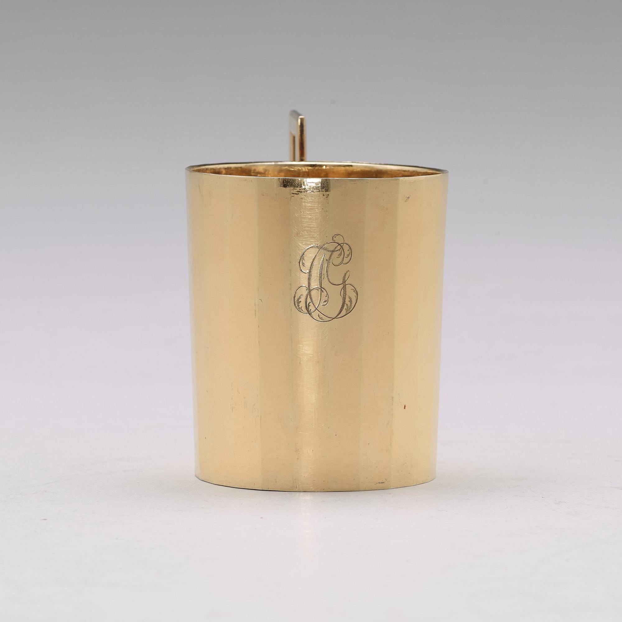 Resebestick i originalschatull, förgyllt silver, otydlig mästarstämpel, Paris 1798-1809.
