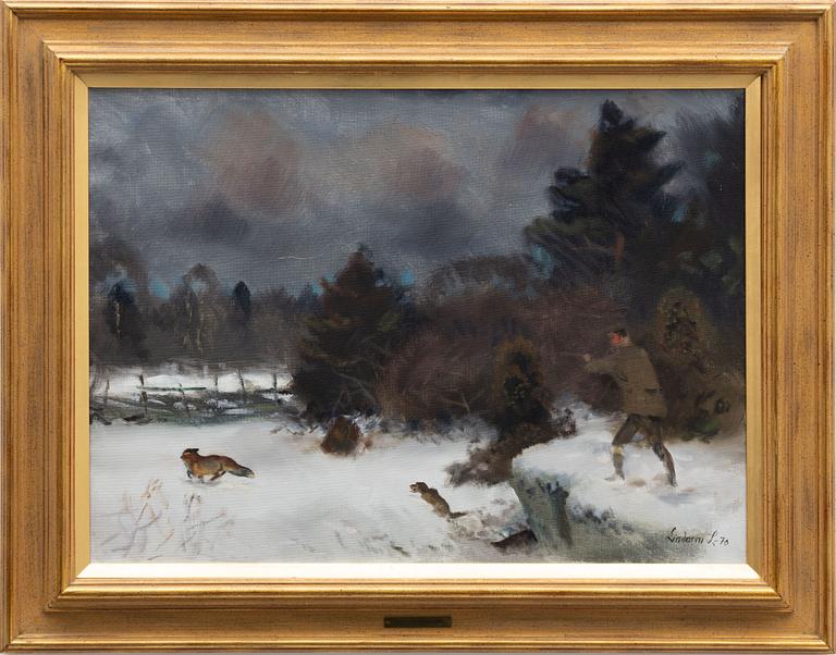 Lindorm Liljefors, Hunter and dog on a hunt.