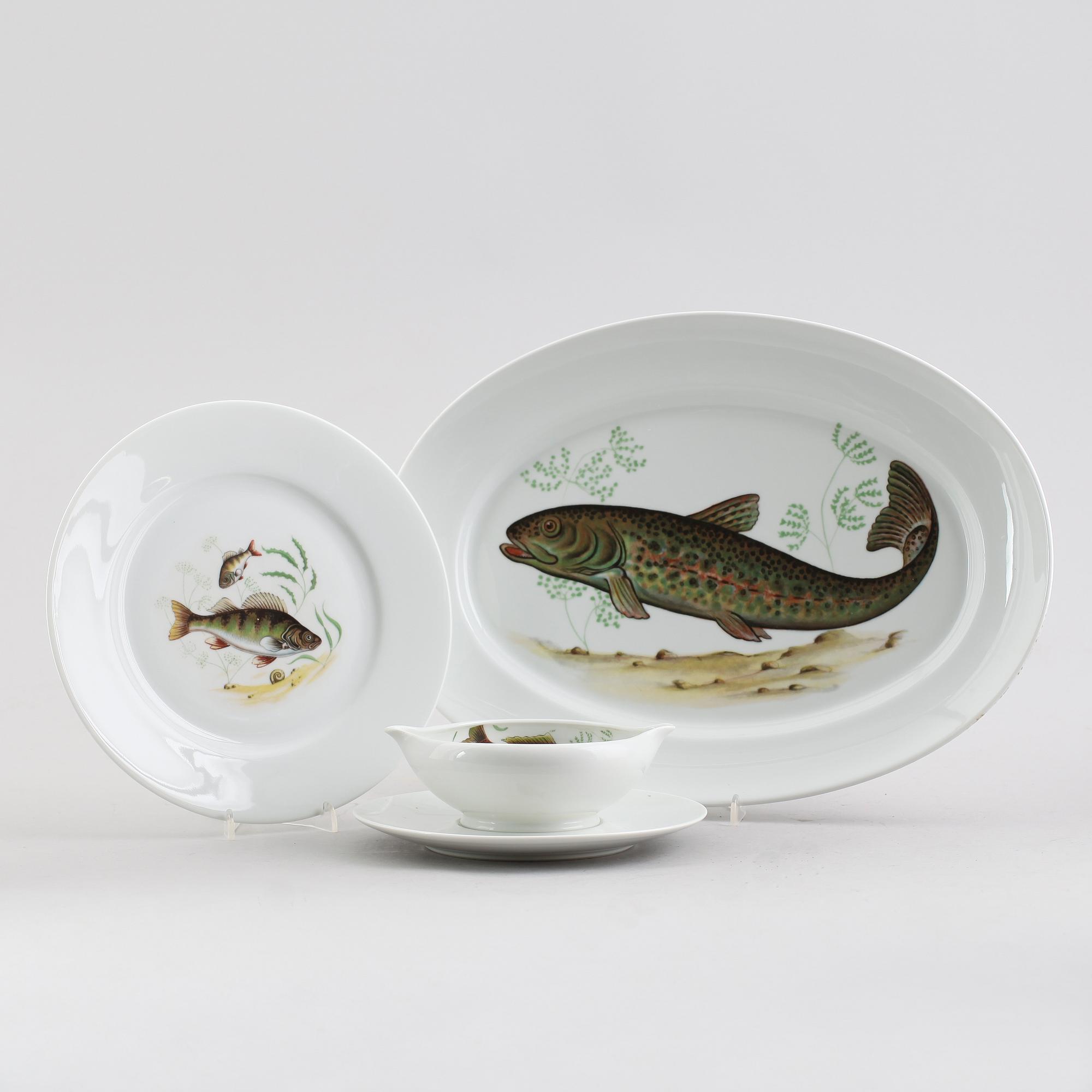 FISKSERVIS, 20 delar, porslin, Limoges, Frankrike, 1900-talets mitt.