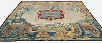 A Flemish armorial tapestry, c. 337 x 250 cm, 17th century.