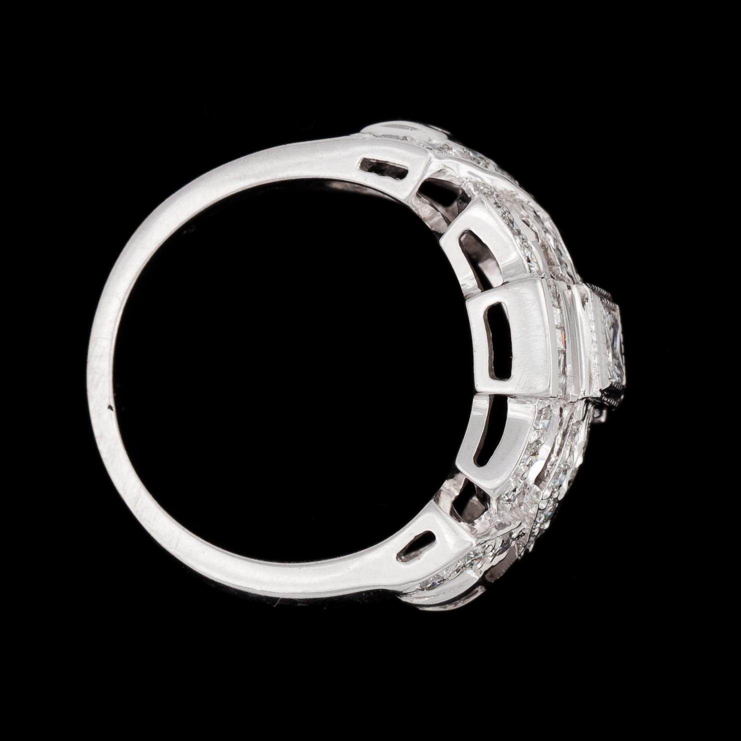 RING, princess, baguette and brilliant cut diamonds, tot. app. 1 ct.