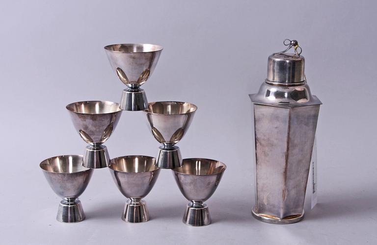 SHAKER samt COCTAILGLAS, 6 st, nysilver.