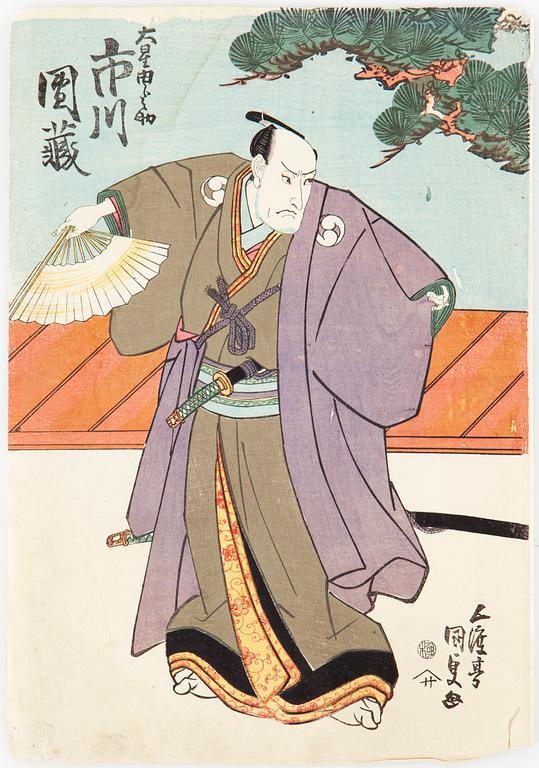 FÄRGTRÄSNITT 7 st, Japan, 1800-tal, bla. Utagawa Kunisada mfl.